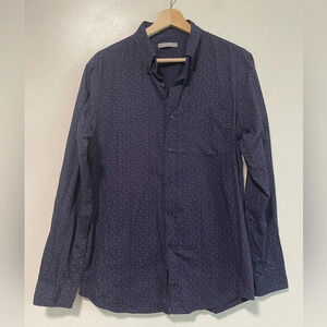 Uniqlo Navy Blue Patterned Button-Down Shirt -  Large